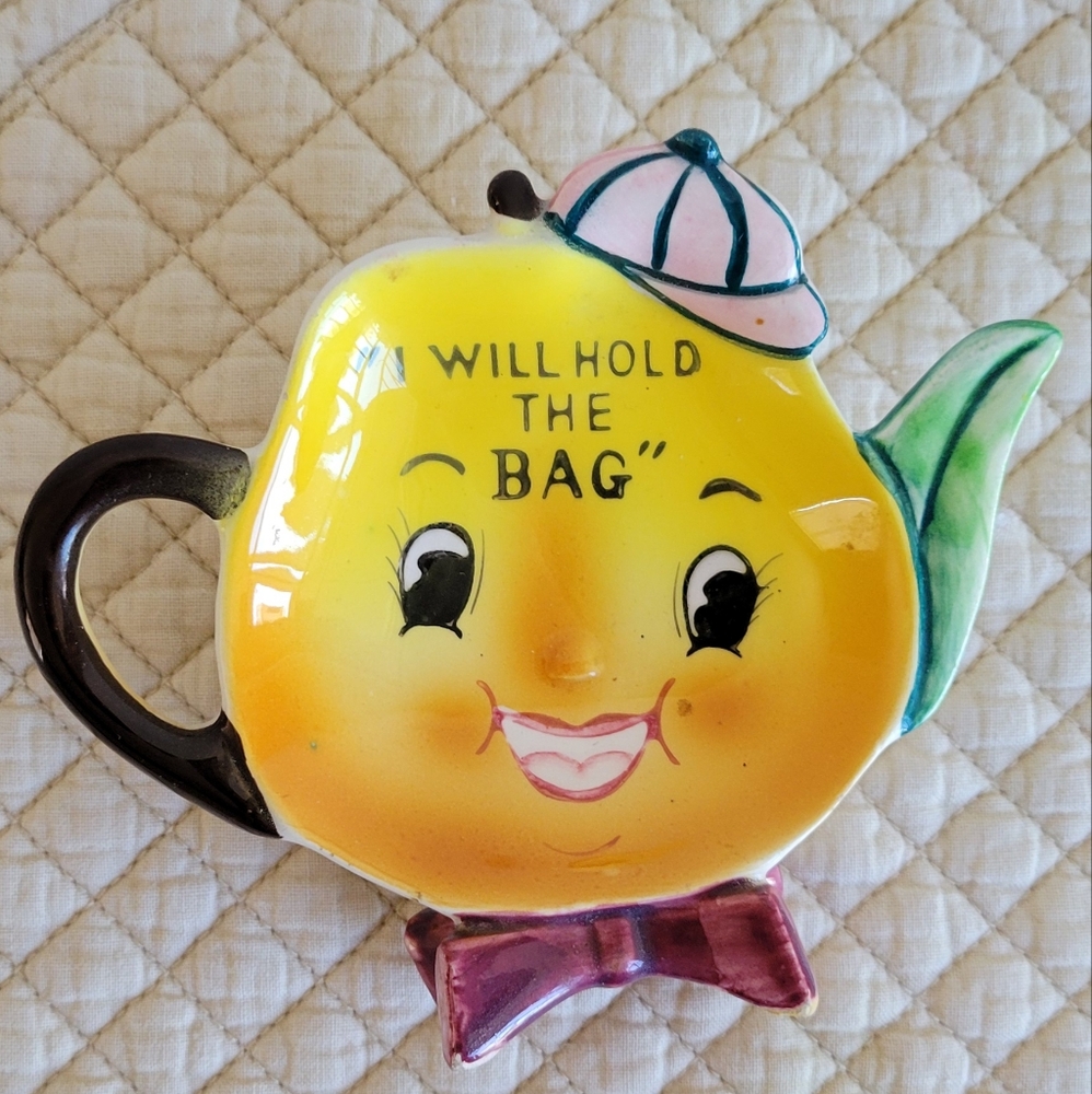 Vintage "I Will Hold The Bag" Teapot Shaped Teabag Holder
